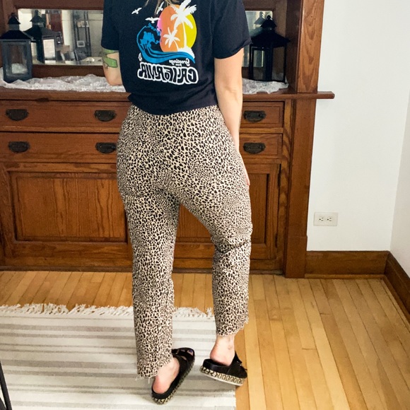 Trendy leopard print high-waist straight leg jeans - Picture 3 of 4